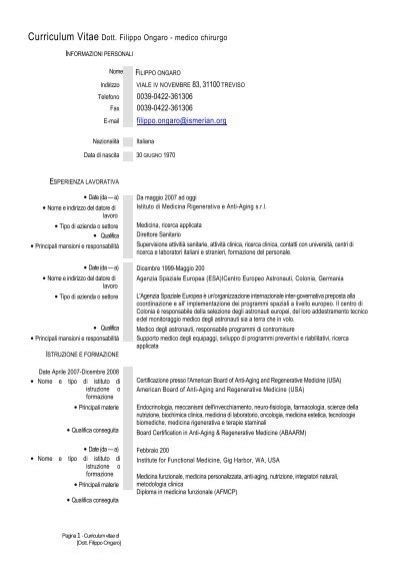 Curriculum Vitae Dott Filippo Ongaro Amia Associazione Medici