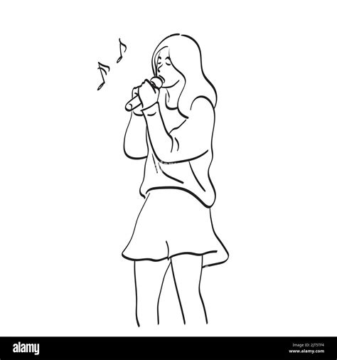 woman singing a song with microphone illustration vector hand drawn ...