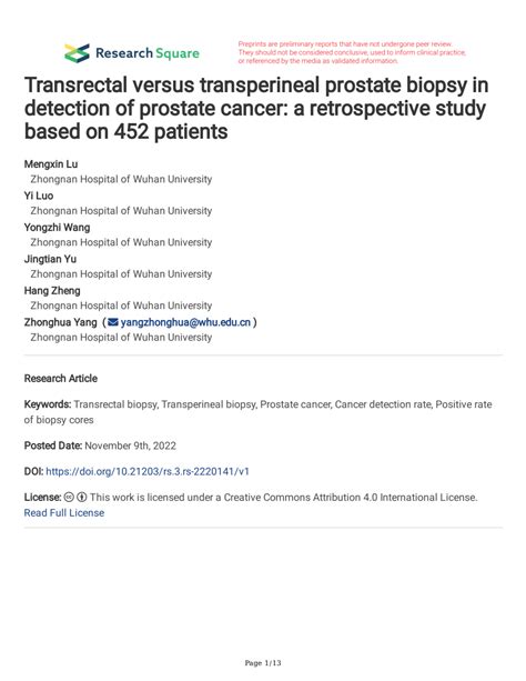 Pdf Transrectal Versus Transperineal Prostate Biopsy In Detection Of Prostate Cancer A