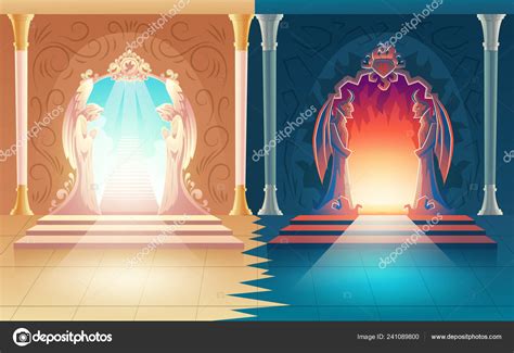 Vector Heaven And Hell Gates Afterlife Entrance ⬇ Vector Image By