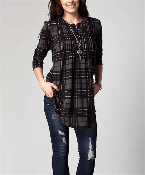 Look At This Charcoal Plaid Notch Neck Pin Tuck Tunic Plus On Zulily