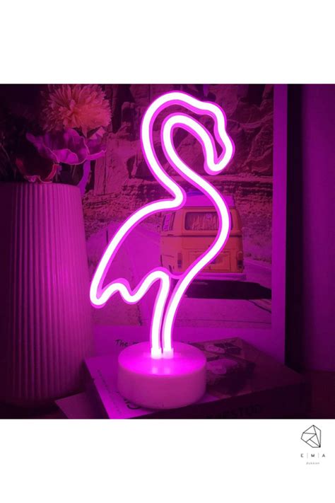 Ema Dükkan Flamingo Neon Led Işıklı Usbli Gece Lambası Pilli Neon Led