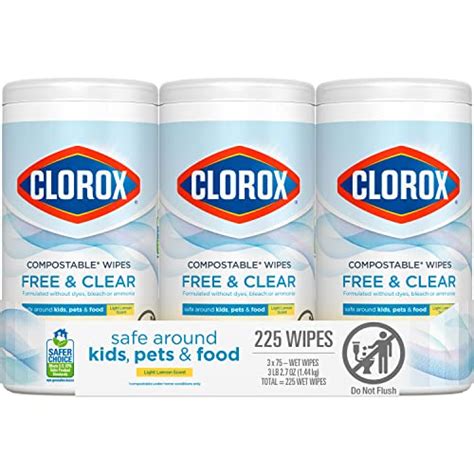 Clorox Free Clear Compostable Cleaning Wipes Light Lemon Scent 75