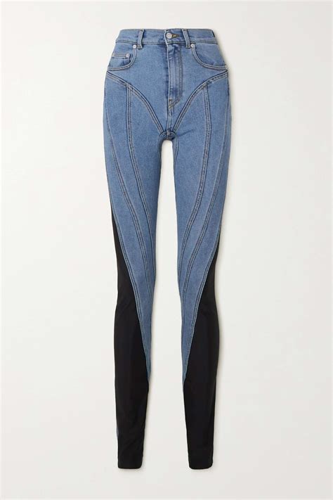 Mugler + Stretch-Jersey Paneled High-Rise Skinny Jeans