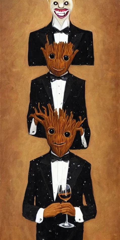 Portrait Painting Of The Groot As A Gentleman Wearing Stable