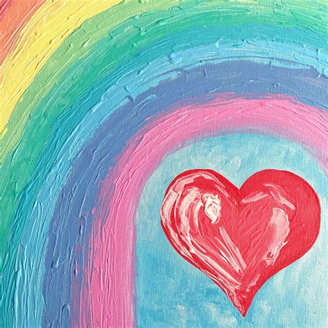 Rainbow & Heart Wall Art Original Painting Canvas Art Abstraction ...