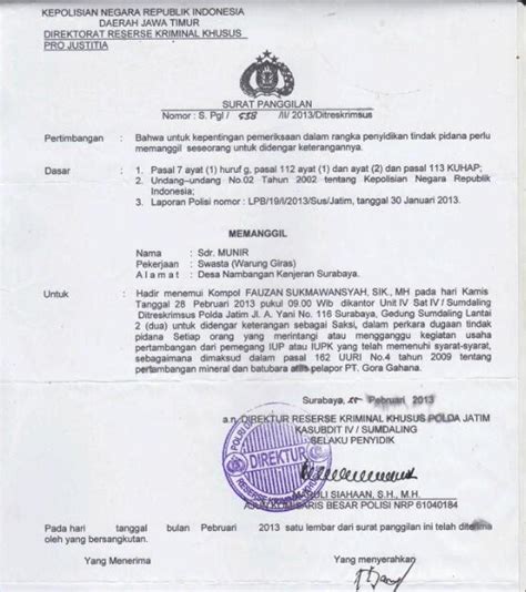 Detail Contoh Surat Panggilan Polisi Koleksi Nomer