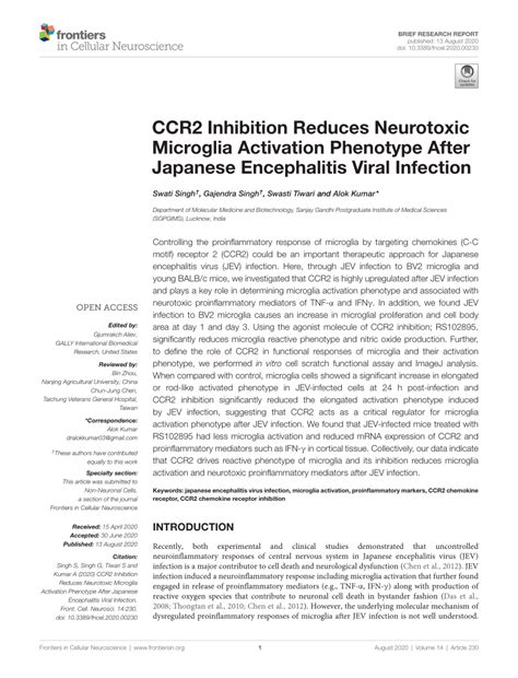 PDF CCR2 Inhibition Reduces Neurotoxic Microglia Activation Phenotype