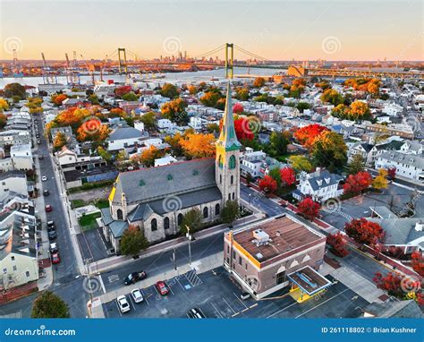 Aerial View of a Riverfront Town on the Delaware River Near ...