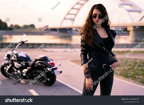 Attractive Curly Hair Brunette Leather Jacket Stock Photo Shutterstock