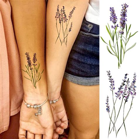 Coktak 12 Sheets Watercolor Purple Violet Lavender Temporary Tattoos For Women Tiny Wild Plant