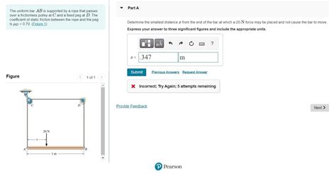 Solved The Uniform Bar Ab Is Supported By A Rope That Passes Chegg