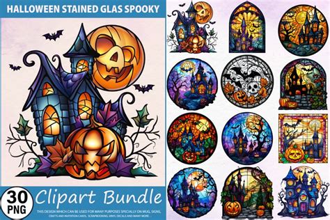 Halloween Stained Glass Spooky Clipart Bundle