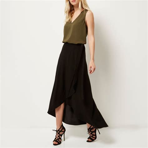 River Island Black Ruffle Front Maxi Skirt In Black Lyst