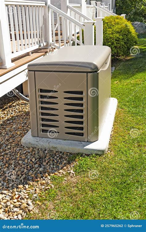 Residential Standby Generator Stock Photo Image Of Concrete