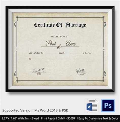 FREE 18+ Marriage Certificate Samples & Templates In WORD, PSD