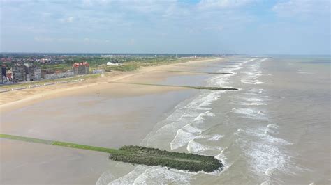 Drone video over the beach of the Belgian coastal town of Middelkerke ...