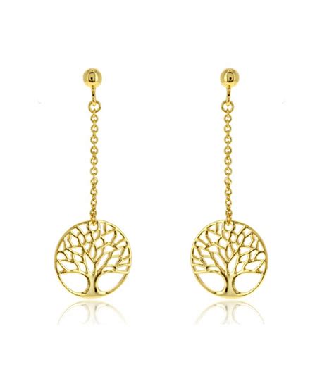 Boucles d oreilles pendantes arbre de vie en plaqué or avec