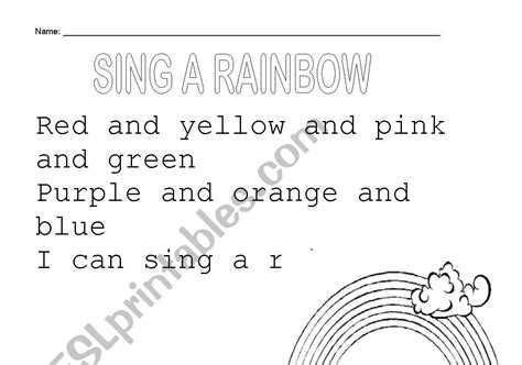 I Can Sing A Rainbow Worksheet Free Esl Printable