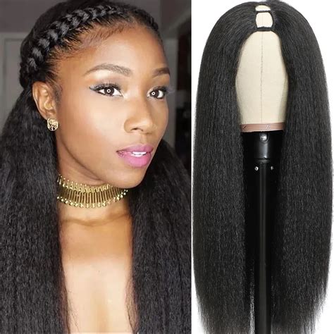 Kinky Straight U Part Wig 10 30 Inch U Part Yaki Straight Wigs For