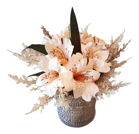 Arranjo De Flores Astromelias Nude No Vaso Âmbar Luxo Decor Parcelamento sem juros