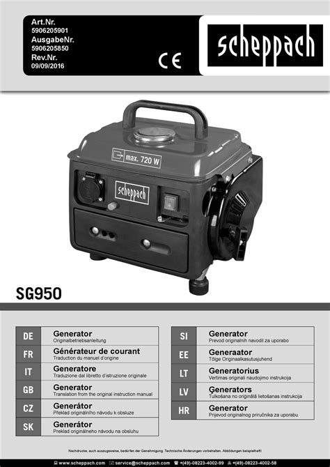 SCHEPPACH SG950 TRANSLATION FROM THE ORIGINAL INSTRUCTION MANUAL Pdf