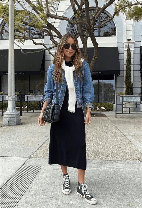 11 Modern Ways To Style A Jean Jacket With Black Dress