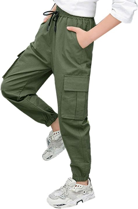 Aiihoo Children Girls High Elastic Waist Solid Color Cargo Pants Loose