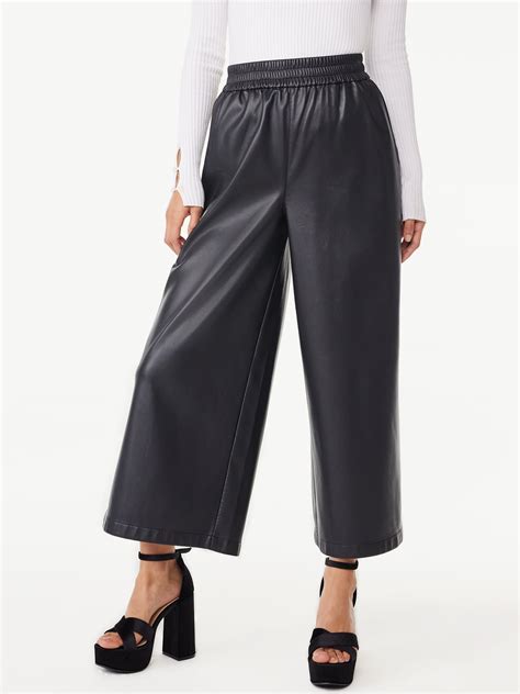 Scoop Women S Faux Leather Wide Leg Pants Sizes XS XXL Walmart