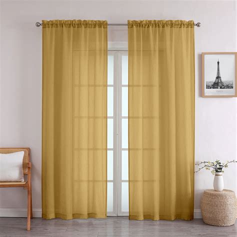 Ovzme Troy Crushed Sheer Gold Curtains Inch Length Panels Light