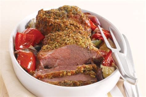 Lamb roast with wholemeal herb crust & roast vegetables Recipe • Wiki ...