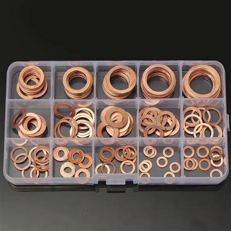 Pcs Solid Copper Washers Sump Plug Assorted Washer Set Plastic Box