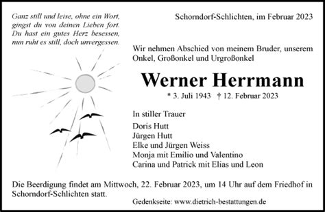 Traueranzeigen Von Werner Herrmann Zvw Trauer