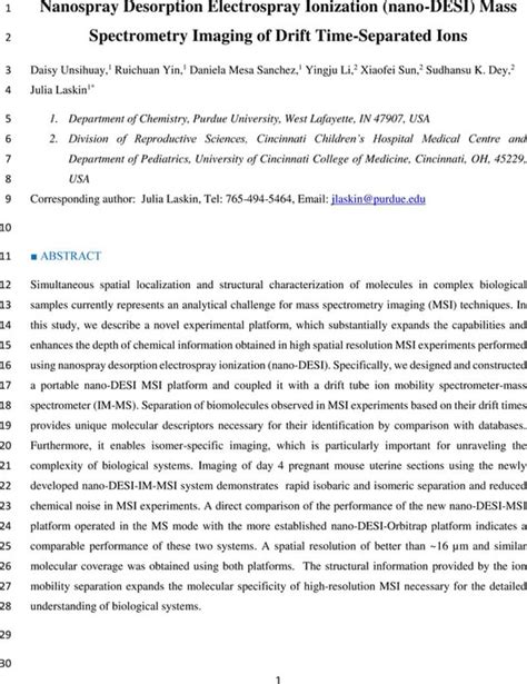 Nanospray Desorption Electrospray Ionization Nano Desi Mass