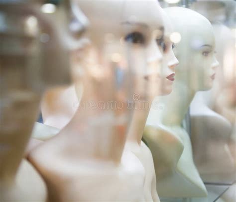 Naked Female Mannequins In The Shop Window Stock Image Image Of Glass