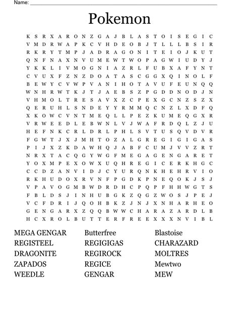 Pokemon Word Search Wordmint