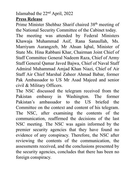 No Foreign Conspiracy To Oust Imran Khan Govt Nsc