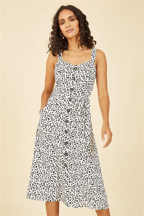 Yumi White Animal Print Button Up Sundress Yumi