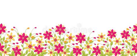 Seamless Border with Flowers in Paper Cut Style on White Background ...