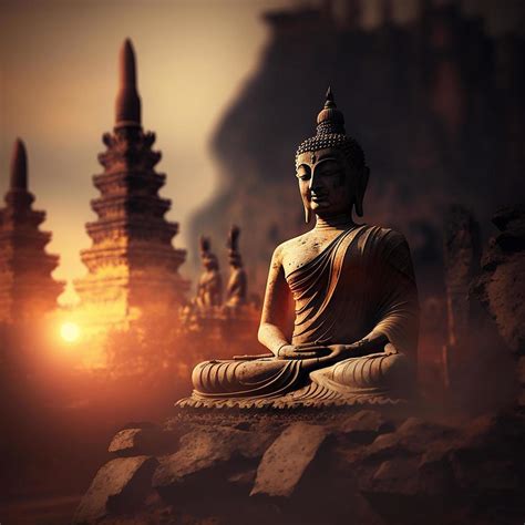 Buddha Statue And Sunset Image In Buddhism Makha Bucha Day Visakha