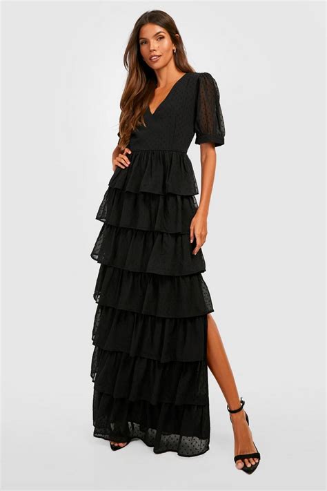 Dobby Ruffle Tiered Maxi Dress Boohoo Uk