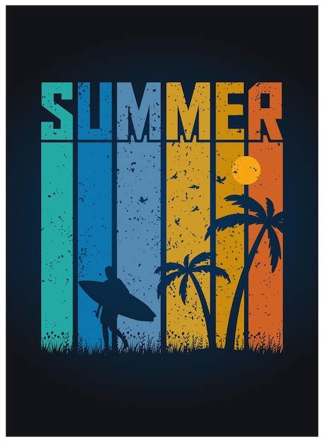 Premium Vector Vector Summer Tshirt Design Of Surfing Beach Sunset