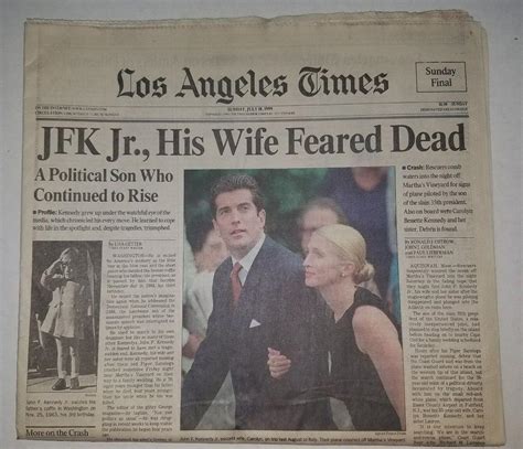 John F Kennedy Jr. Death Plane Crash Newspaper July 18, 1999 Los