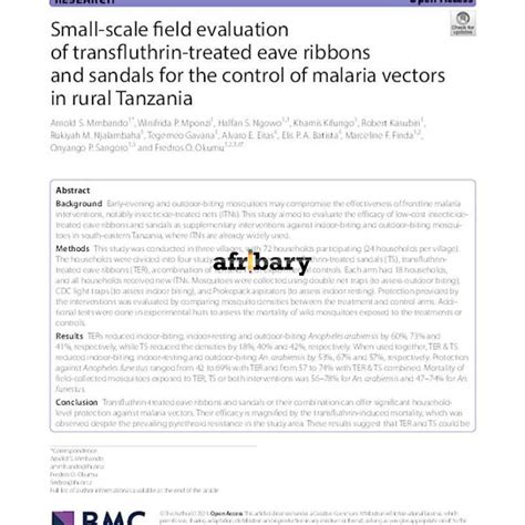 Small Scale Field Evaluation Of Transfluthrin Treated Eave Ribbons And