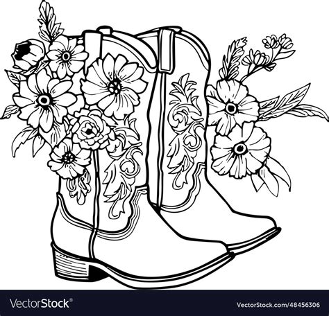 Cowboy Boots With Flowers And Leaves Floral Vector Image