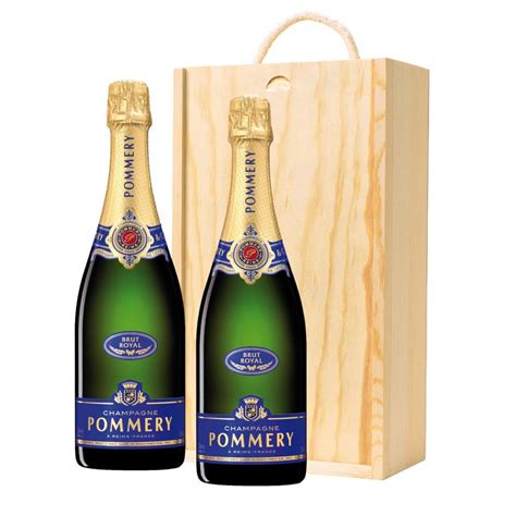 Pommery Brut Royal Champagne 75cl Twin Pine Wooden Gift Box 2x75cl