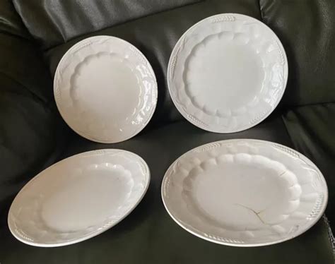 4 ANCIENNES ASSIETTES Plates Faïence fine blanche Pexonne décor Épi de