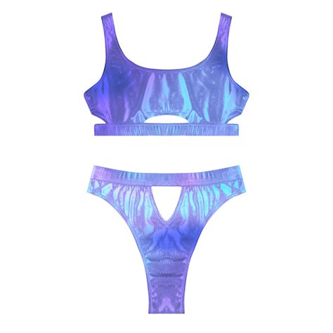 Women Sexy Bikini Lingerie Set Metallic Shiny Swimsuit