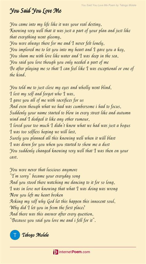 You Said You Love Me Poem by Tebogo Molele