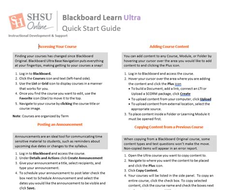 Blackboard Ultra Basics Instructor Quick Start Guide Oertx